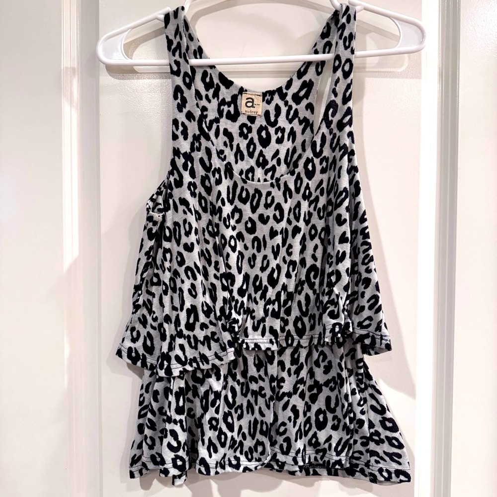 A is for Audrey Black Gray White Leopard Print Tunic Tank Top Size Small